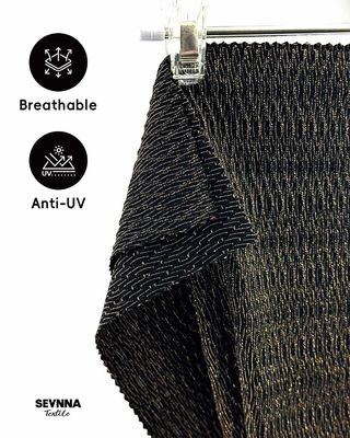 Tessuto per costumi da bagno ecologico resistente al cloro con 69% nylon riciclato, 20% Lurex e 11% Spandex