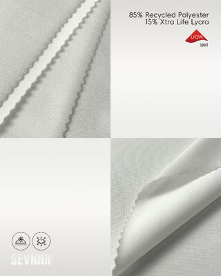 Stoffa Lycra con 85% di poliestere riciclato, protezione contro i raggi UV e antiumidità per abiti da ginnastica e da bagno